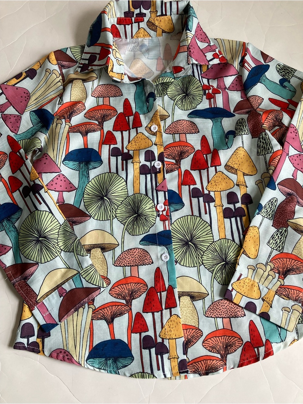 Fun mushroom print button down approx size M